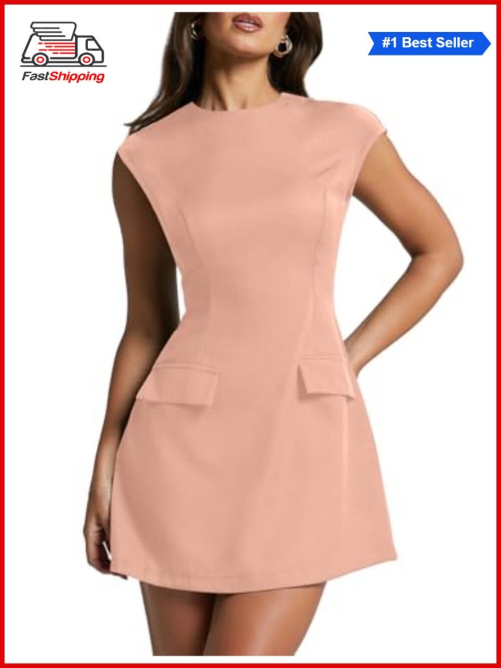 Women's Cap Sleeve Mock Neck A-Line Mini Dress Club Night Out Party